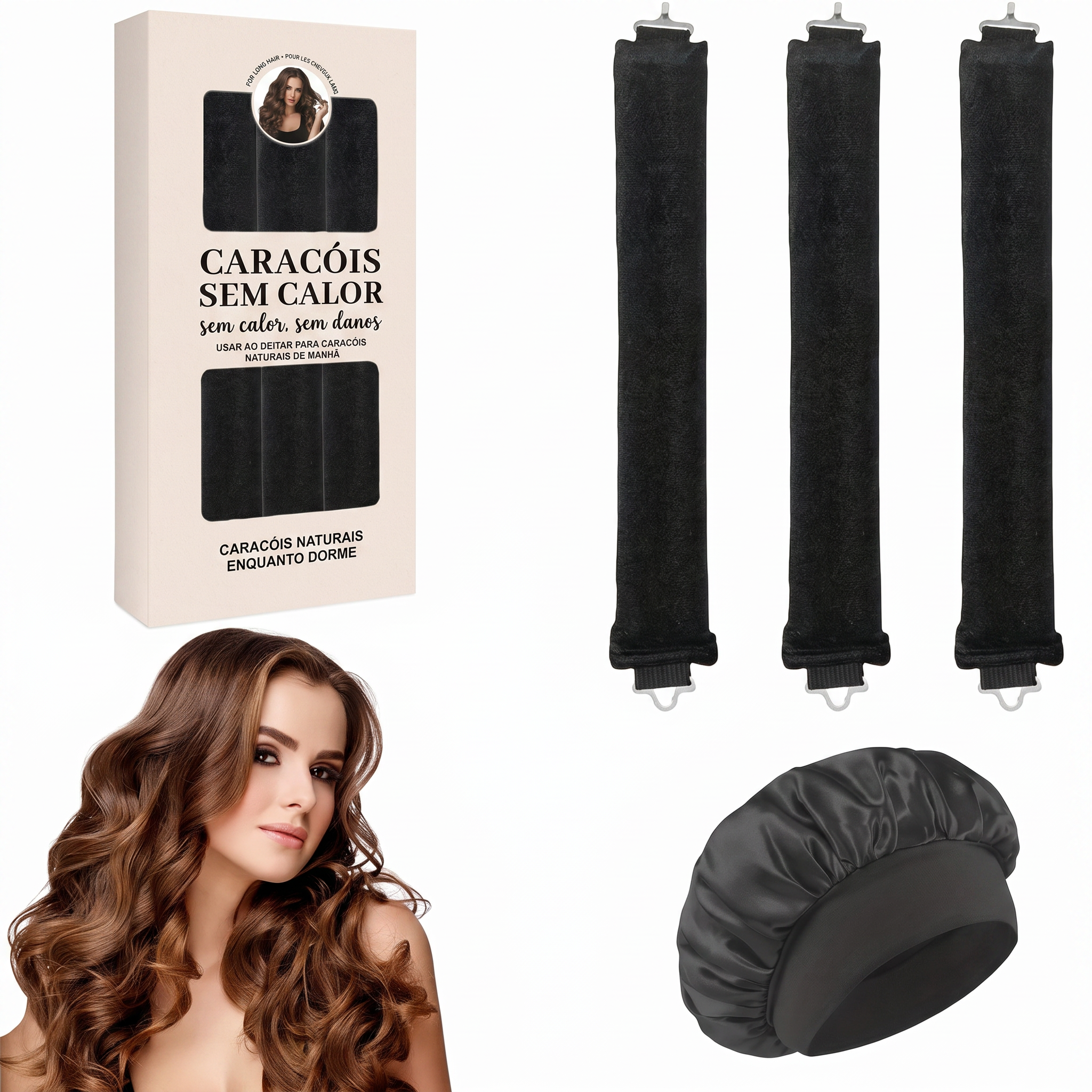 Kit Caracóis Sem Calor 3 Peças — Preto
