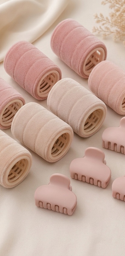 Rolos de Veludo Sem Calor — Rosa