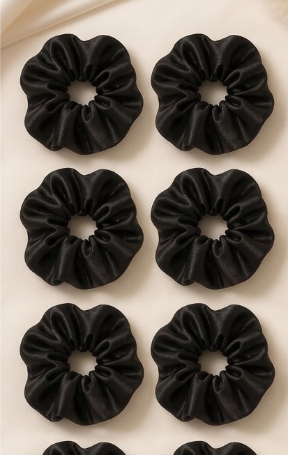 Pack 6 Scrunchies de Cetim — Preto