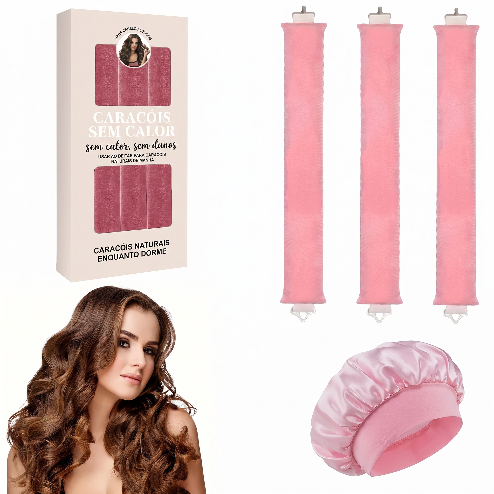 Kit Caracóis Sem Calor 3 Peças — Rosa