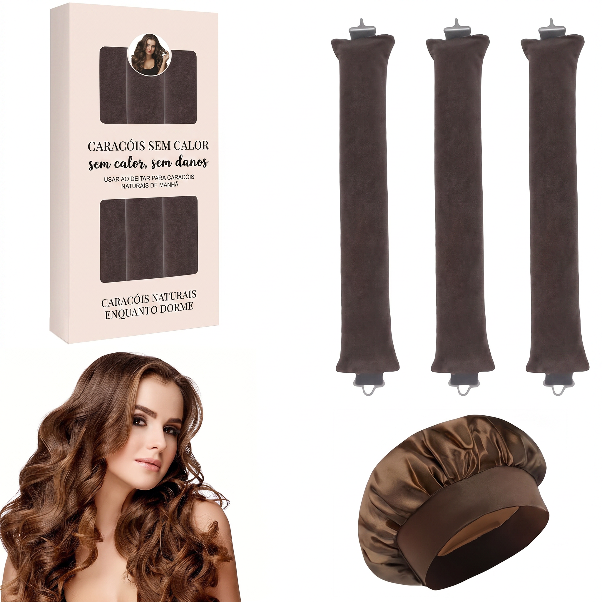 Kit Caracóis Sem Calor 3 Peças — Castanho